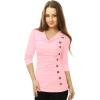 imageAllegra K Womens Cowl Neck Tops Long Sleeve Buttons Decor Tuinc Shirts Ruched TopLight Pink