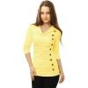 imageAllegra K Womens Cowl Neck Tops Long Sleeve Buttons Decor Tuinc Shirts Ruched TopLight Yellow