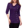 imageAllegra K Womens Cowl Neck Tops Long Sleeve Buttons Decor Tuinc Shirts Ruched TopPurple