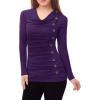 imageAllegra K Womens Cowl Neck Tops Long Sleeve Buttons Decor Tuinc Shirts Ruched TopPurple