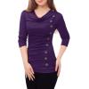 imageAllegra K Womens Cowl Neck Tops Long Sleeve Buttons Decor Tuinc Shirts Ruched TopPurple