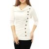imageAllegra K Womens Cowl Neck Tops Long Sleeve Buttons Decor Tuinc Shirts Ruched TopWhite