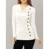 imageAllegra K Womens Cowl Neck Tops Long Sleeve Buttons Decor Tuinc Shirts Ruched TopWhite