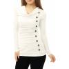 imageAllegra K Womens Cowl Neck Tops Long Sleeve Buttons Decor Tuinc Shirts Ruched TopWhite