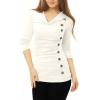 imageAllegra K Womens Cowl Neck Tops Long Sleeve Buttons Decor Tuinc Shirts Ruched TopWhite