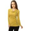 imageAllegra K Womens Cowl Neck Tops Long Sleeve Buttons Decor Tuinc Shirts Ruched TopYellow