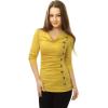 imageAllegra K Womens Cowl Neck Tops Long Sleeve Buttons Decor Tuinc Shirts Ruched TopYellow