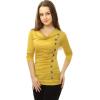 imageAllegra K Womens Cowl Neck Tops Long Sleeve Buttons Decor Tuinc Shirts Ruched TopYellow