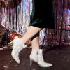 imageAllegra K Womens Glitter Pointed Toe Zipper Stiletto Heel Ankle BootsSilver