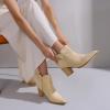 imageAllegra K Womens Strappy Pointed Toe Buckle Chunky Heel Ankle BootiesBeige