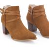 imageAllegra K Womens Strappy Pointed Toe Buckle Chunky Heel Ankle BootiesBrown