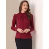imageAllegra K Work Tops for Women Stand Collar Long Sleeve Ruched 2026 Trendy Blouse Business Casual Office ShirtDark Red
