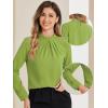 imageAllegra K Work Tops for Women Stand Collar Long Sleeve Ruched 2026 Trendy Blouse Business Casual Office ShirtGreen