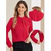 imageAllegra K Work Tops for Women Stand Collar Long Sleeve Ruched 2026 Trendy Blouse Business Casual Office ShirtRed
