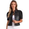 imageAllegra K Casual Jean Jacket for Womens Short Puff Sleeves ButtonDown Denim JacketBlack