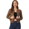 imageAllegra K Faux Suede Cropped Coat for Womens Stand Collar Zip Up Biker Moto Bomber JacketsBrown