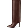 imageAllegra K Knee High Boots Women Pointed Toe Stiletto Heel Shark Boots Fold Over Boots for WomenBrown