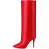 imageAllegra K Knee High Boots Women Pointed Toe Stiletto Heel Shark Boots Fold Over Boots for WomenRed