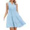 imageAllegra K Sleeveless Dress for Womens Tiered A Line V Neck Fitted Waist Casual Dresses with PocketsLight Blue
