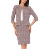 imageAllegra K Womens 2 Piece Skirt Sets 34 Sleeve Collarless Tweed Jacket Pencil Skirt Set Elegant Business Casual OutfitRed