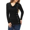 imageAllegra K Womens Cowl Neck Tops Long Sleeve Buttons Decor Tuinc Shirts Ruched TopBlack