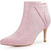 imageAllegra K Womens Glitter Pointed Toe Zipper Stiletto Heel Ankle BootsLight Pink