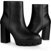 imageAllegra K Womens Platform Lug Sole Round Toe Side Zip Block Heeled Chelsea BootsBlack
