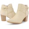 imageAllegra K Womens Strappy Pointed Toe Buckle Chunky Heel Ankle BootiesBeige