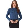 imageAllegra K Work Tops for Women Stand Collar Long Sleeve Ruched 2026 Trendy Blouse Business Casual Office ShirtNavy Blue