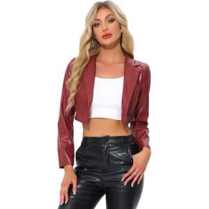 imageAllegra K Cropped Leather Jacket for Womens Concert PU Motorcycle JacketBurgundy