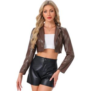 imageAllegra K Cropped Leather Jacket for Womens Concert PU Motorcycle JacketCoffee