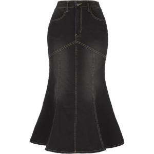 imageAllegra K Denim Jean Skirt for Women Casual Washed High Waisted Fishtail Midi Jean SkirtsBlack
