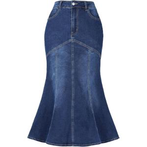 imageAllegra K Denim Jean Skirt for Women Casual Washed High Waisted Fishtail Midi Jean SkirtsDark Blue