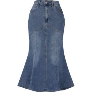 imageAllegra K Denim Jean Skirt for Women Casual Washed High Waisted Fishtail Midi Jean SkirtsGrey Blue