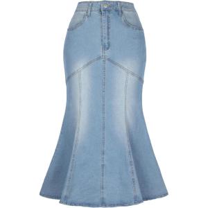 imageAllegra K Denim Jean Skirt for Women Casual Washed High Waisted Fishtail Midi Jean SkirtsLight Blue