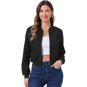 imageAllegra K Faux Suede Cropped Coat for Womens Stand Collar Zip Up Biker Moto Bomber JacketsBlack