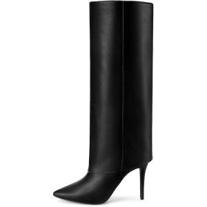 imageAllegra K Knee High Boots Women Pointed Toe Stiletto Heel Shark Boots Fold Over Boots for WomenBlack