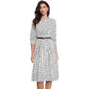 imageAllegra K Pleated Dress for Womens Puff Half Sleeve Crew Neck Casual ALine DressesWhite