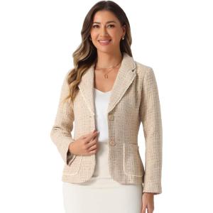 imageAllegra K Tweed Blazer for Womens Notch Lapel Long Sleeve 2025 Fall Elegant Business Casual JacketApricot