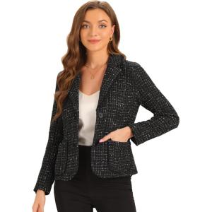 imageAllegra K Tweed Blazer for Womens Notch Lapel Long Sleeve 2025 Fall Elegant Business Casual JacketBlack
