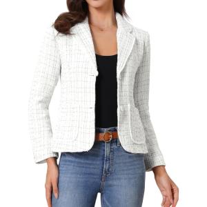 imageAllegra K Tweed Blazer for Womens Notch Lapel Long Sleeve 2025 Fall Elegant Business Casual JacketBlack White