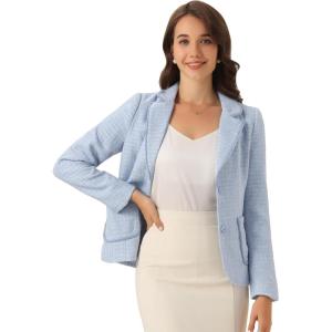imageAllegra K Tweed Blazer for Womens Notch Lapel Long Sleeve 2025 Fall Elegant Business Casual JacketBlue