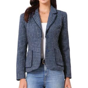 imageAllegra K Tweed Blazer for Womens Notch Lapel Long Sleeve 2025 Fall Elegant Business Casual JacketDark Blue