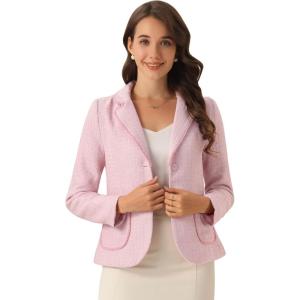 imageAllegra K Tweed Blazer for Womens Notch Lapel Long Sleeve 2025 Fall Elegant Business Casual JacketPink