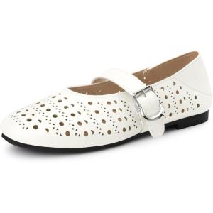 imageAllegra K Womens Buckle Round Toe Cutout Slip on Flats PumpsBeige