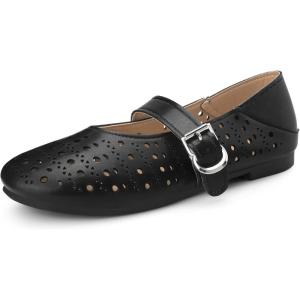 imageAllegra K Womens Buckle Round Toe Cutout Slip on Flats PumpsBlack