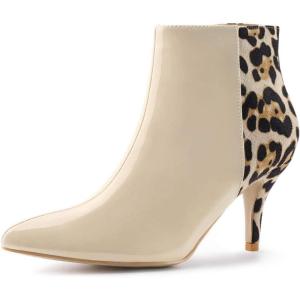 imageAllegra K Womens Contrast Color Leopard Print Stiletto Heel Ankle BootsBeige