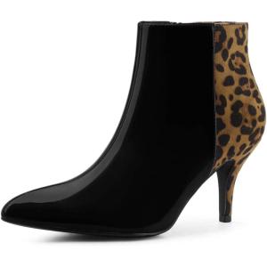 imageAllegra K Womens Contrast Color Leopard Print Stiletto Heel Ankle BootsBlack
