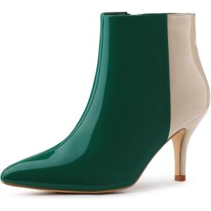 imageAllegra K Womens Contrast Color Leopard Print Stiletto Heel Ankle BootsGreen Beige