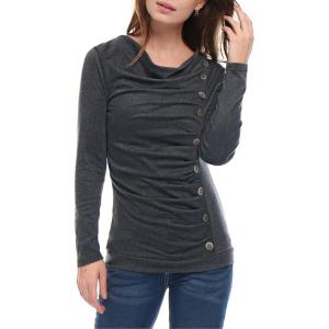 imageAllegra K Womens Cowl Neck Tops Long Sleeve Buttons Decor Tuinc Shirts Ruched TopDark Gray